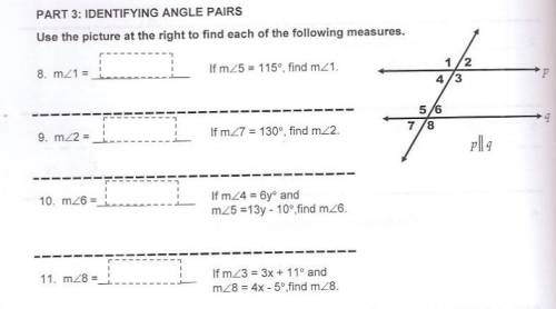 If m<3=3x +11 and m<8=4x-5, find m<8