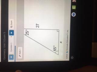 Using the triangle below, find the value of x.

A 
12.59
B 
11.41
C 
63.89
D 
24.47