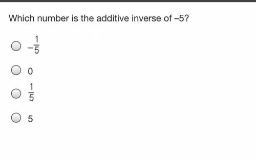Which number is the additive inverse of –5?
– One-fifth
0
Negative one-fifth
5