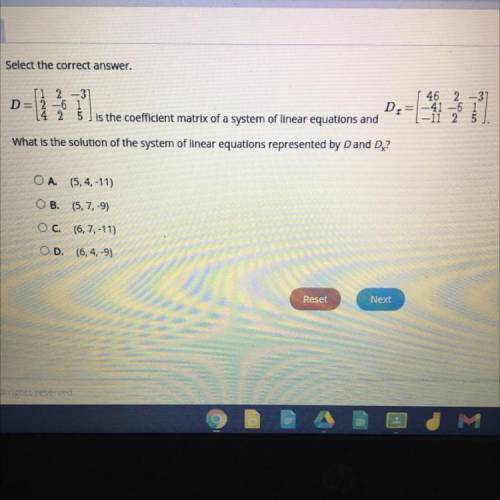What is the solution of the system of linear equations represented by D and Dx