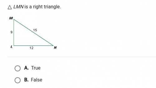 True of false, LMN is a right triangle
