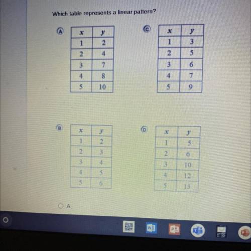 What table represents a linear patter?? I NEED HELP ILL MAKE YOU A BRAINLIST