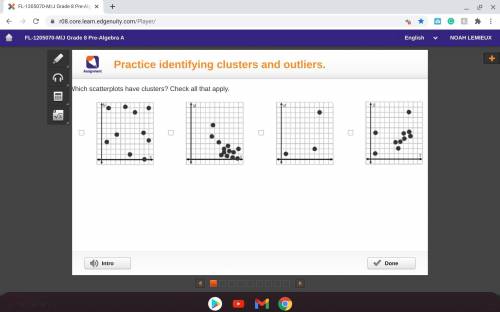 Which scatterplots have clusters? Check all that apply.