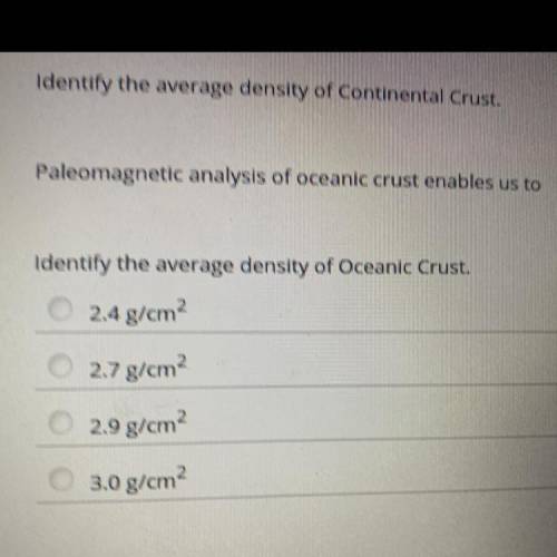 Identify the average density of Oceanic Crust.