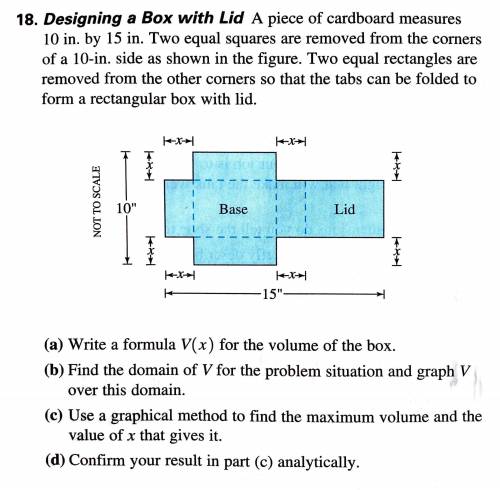 A piece of cardboard measures 10 in. by 15 in. Two equal squares are removed from the corners of a