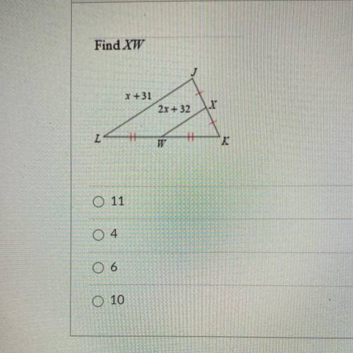 Find XW, choose an answer from the multiple choice