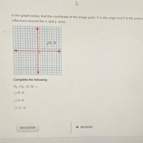 In the graph below, find the coordinate of the image point. O is the origin and P is the point (4,3