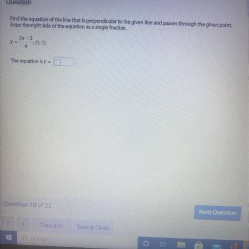 E

Find the equation of the line that is perpendicular to the given line and passes through the gi