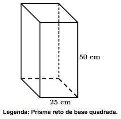 Qual é o volume do prisma da figura a seguir, sabendo que ele é um prisma reto e sua base é quadrad
