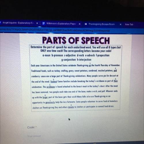 PARTS OF SPEECH

Determine the part of speech for each underlined word. You will use all 8 types b