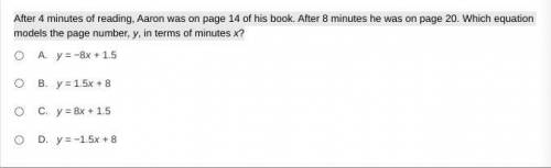 After 4 minutes of reading, Aaron was on page 14 of his book. After 8 minutes he was on page 20. Wh