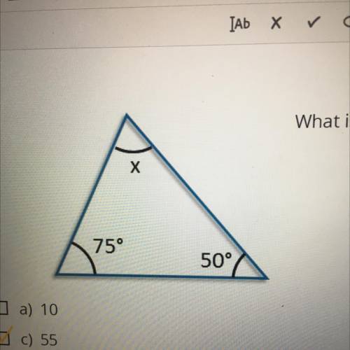 What is the missing angle?

I have the answer I just need 
to show the work. pls help ;-;
The answ