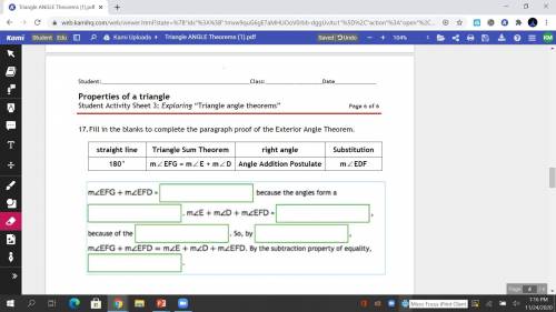 Fill in the blanks to complete the paragraph proof of the Exterior Angle Theorem.