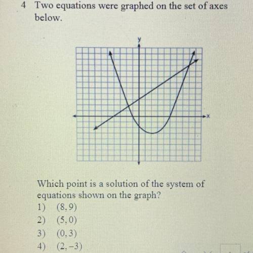 Two equations were graphed on the set of axes below which point is a solution of the system of equa