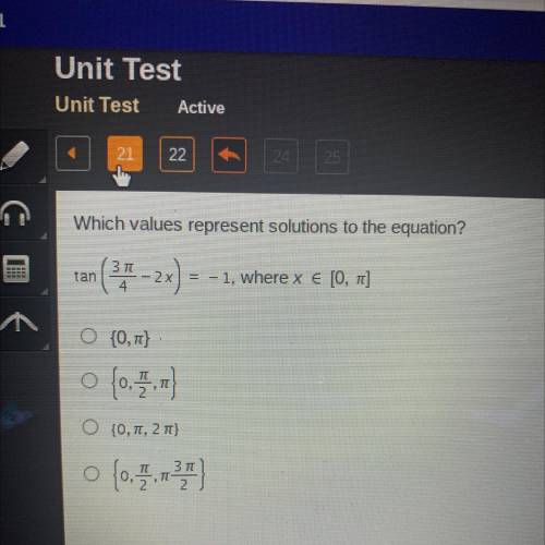 Wich represents the solutions to the equation tan(3Pi/4-2x)=-1 where x ? [0,pi]