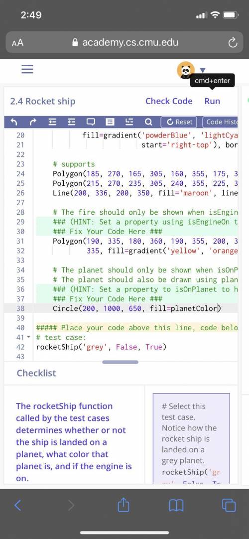 This is CMU CS Academy 2.4 Rocket Ship Unit 2. I need help i’ve been stuck for hours. does anyone k