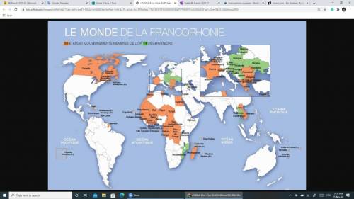 Look at the map and make a list of Francophone countries. Write a minimum of 10. fast ill give out