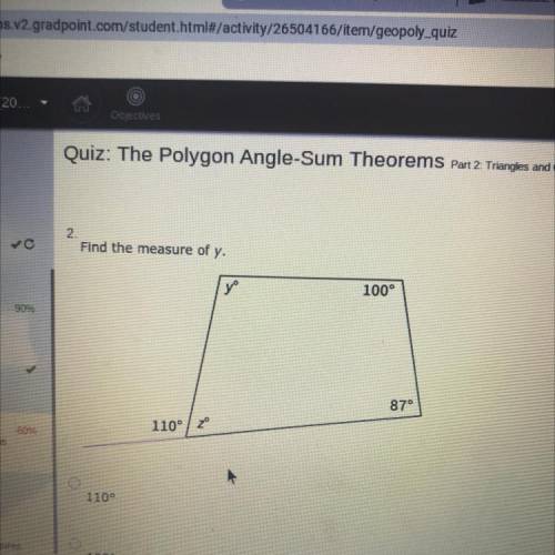 PLEASE HELP ME!:( Find the measure of y.
100°
87°
110°