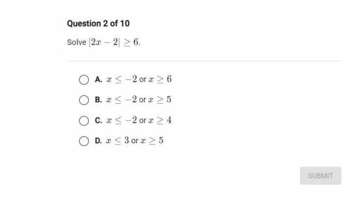 PLEASE HELP!! solve |2x-2| ≥6.