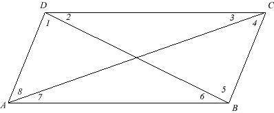 Using the information given, select the statement that can deduce the line segments to be parallel.