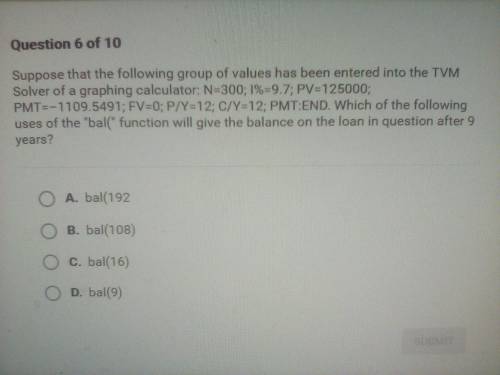 Suppose back the following group of values has been entered into the TVM solver of a graphing calcu