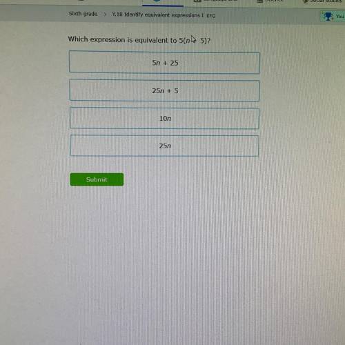 What expression is equivalent to 5(n+5)