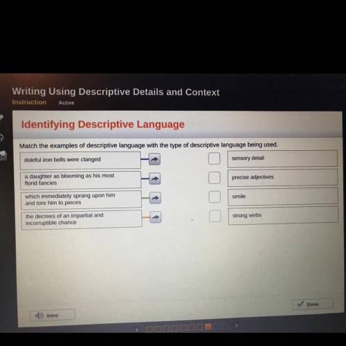 Match the examples of descriptive language with the type of descriptive language being used.