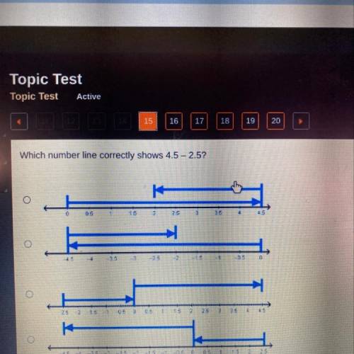 Which number line correctly shows 4.5 - 2.5?