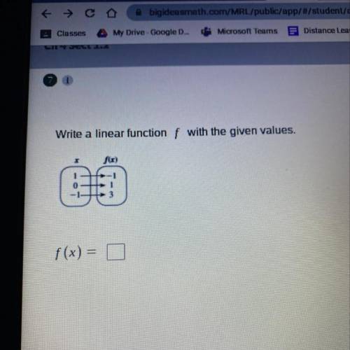 Write a linear function f with the given values
f(x)=