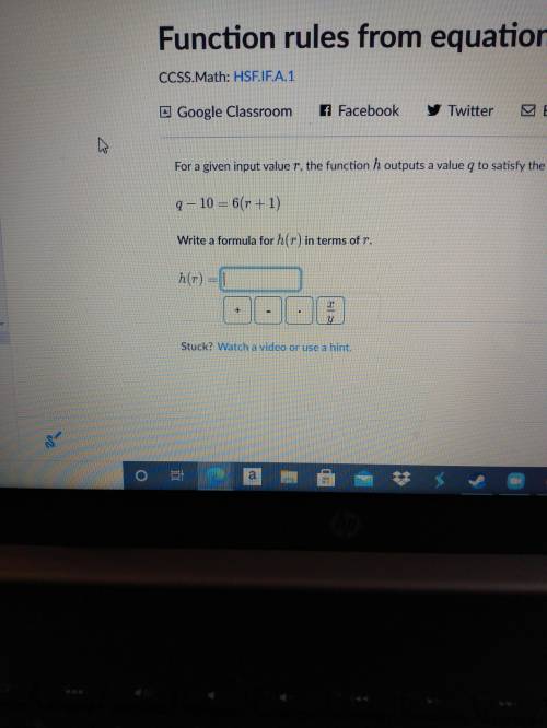 Help me find the formula for this pls 
q-10=6(r+1) h(r)= 
In terms of r.