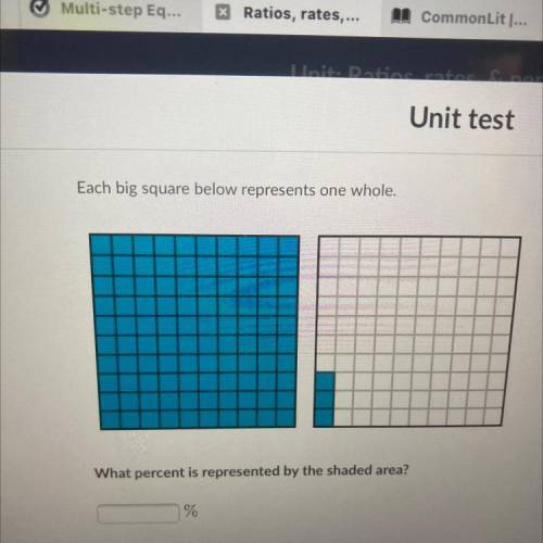 Each big square below represents one whole.

What percent is represented by the shaded area?
%
I n