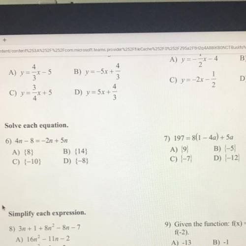 6) 4n - 8 = -2n + 5n
7. 197=8(1-4a)+5a