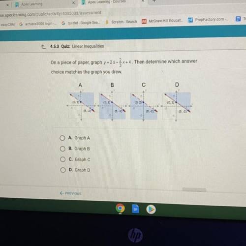 On a piece of paper, graph y +2 5 - 4x + 4. Then determine which answer

choice matches the graph