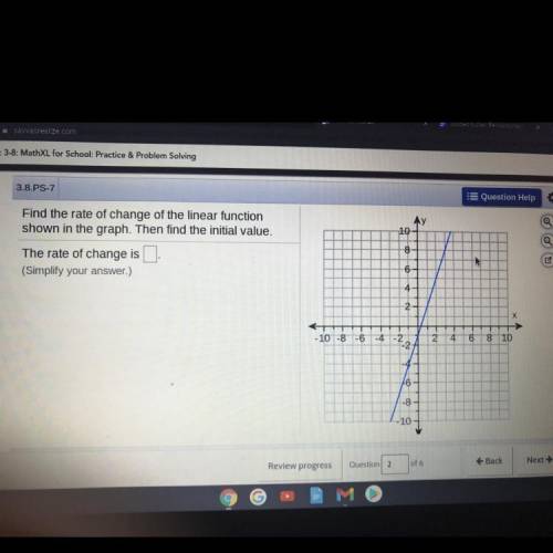 Find the rate of change of the linear function shown in the graph. Then find its initial value.

T