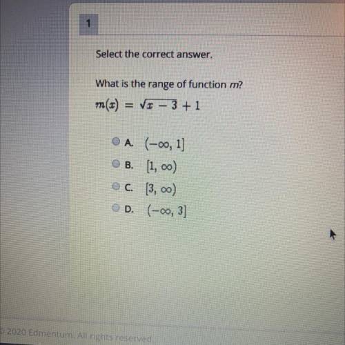 Please help Select the correct answer.

What is the range of function m?
m(x) = squar