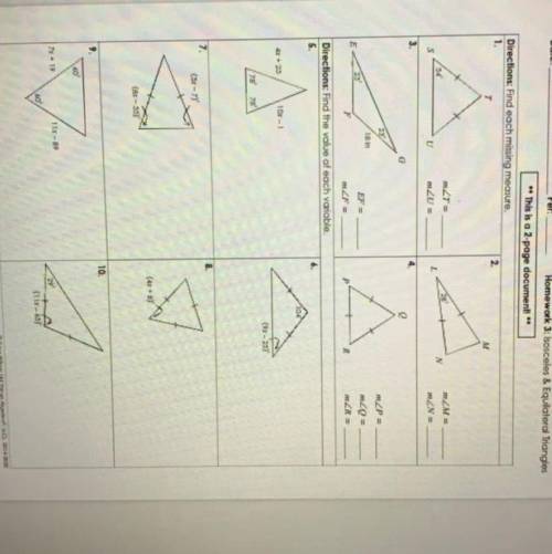 Unit 5 Congruent Triangles Homework 4 Isosceles & equilateral triangles