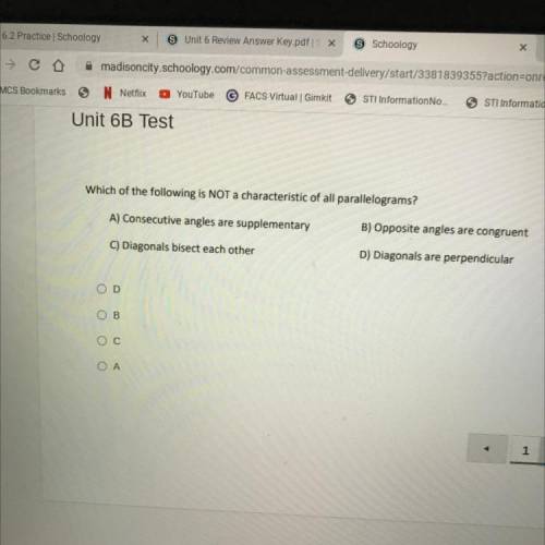 Which of the following is NOT a characteristic of all parallelograms?

A) Consecutive angles are s