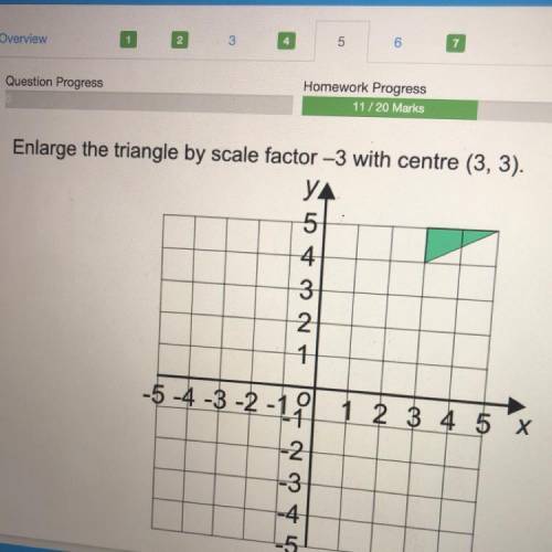 Enlarge the triangle by scale factor -3 with centre (3, 3)