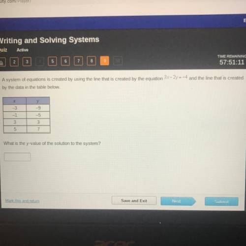 A system of equations is created by using the line that is created by the equation 3x-2y=-4 and the