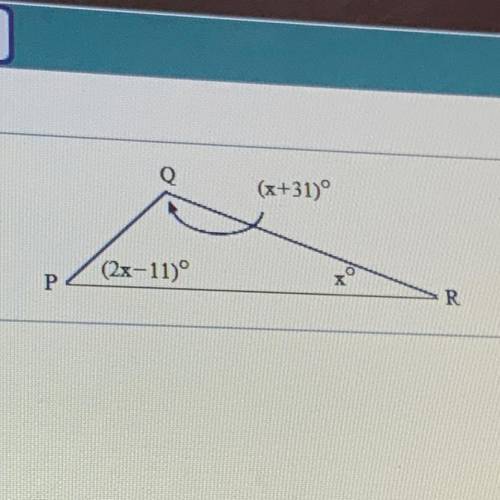 For the figure shown on the right, find the value of the variable and the measures of the angles. P