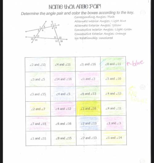 Name that angle pair color worksheet worksheet
