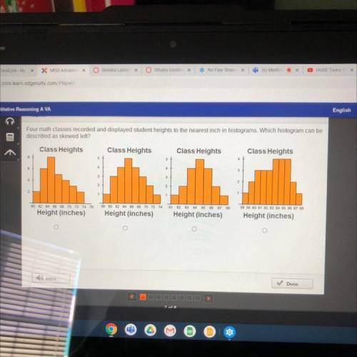 Four math classes recorded and displayed student heights to the nearest inch in histograms. Which h