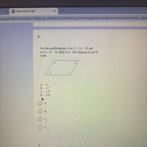 For the parallelogram, ifmZ2 = 5x – 28 and

m24 = 3x - 10, find m 23. The diagram is not to
scale.