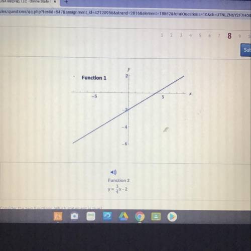 Consider the two functions. Which statement is true?

es
A)
1
Function 1 has a greater rate of ch