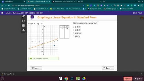 Which point also lies on the line?
(–4, 6) 
(–3, 6)
(–3, –3)
(–1, 3)