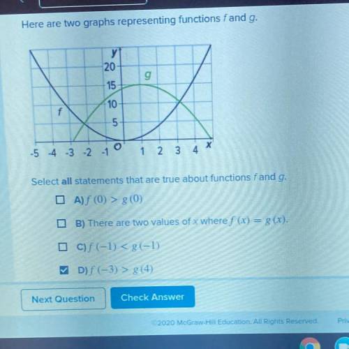 Here are two graphs representing function f and g.

Select all statements that are true about func