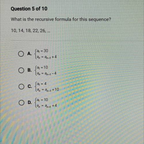 What is the recursive formula for this sequence 10,14,18,22,26