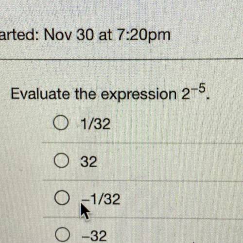Evaluate the expression 2^-5