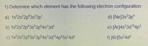 1) Determine which element has the following electron configuration