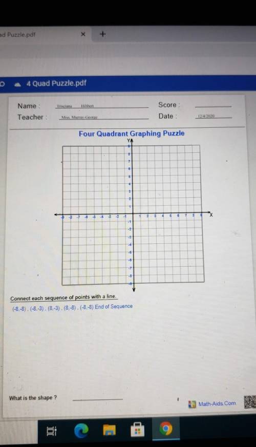 -5 5 Connect each sequence of points with a line. (-8,-8). (-8,-3), (8.-3). (8,-8). (-8.-3) End of